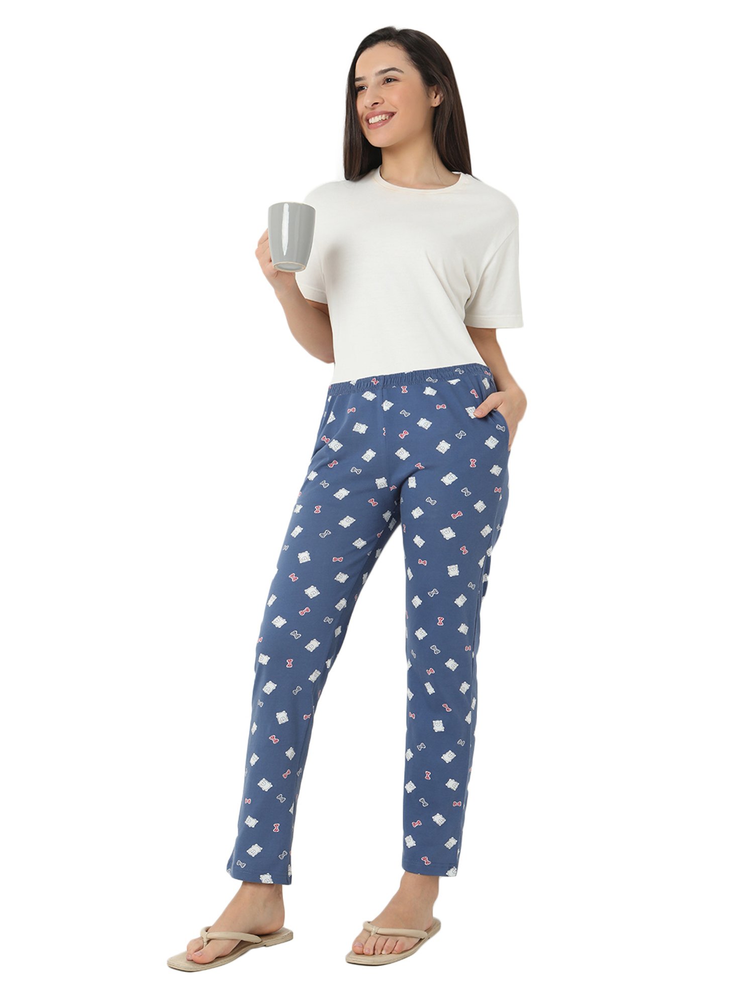 Smarty Pants Blue & White Cotton Printed Lounge Pants