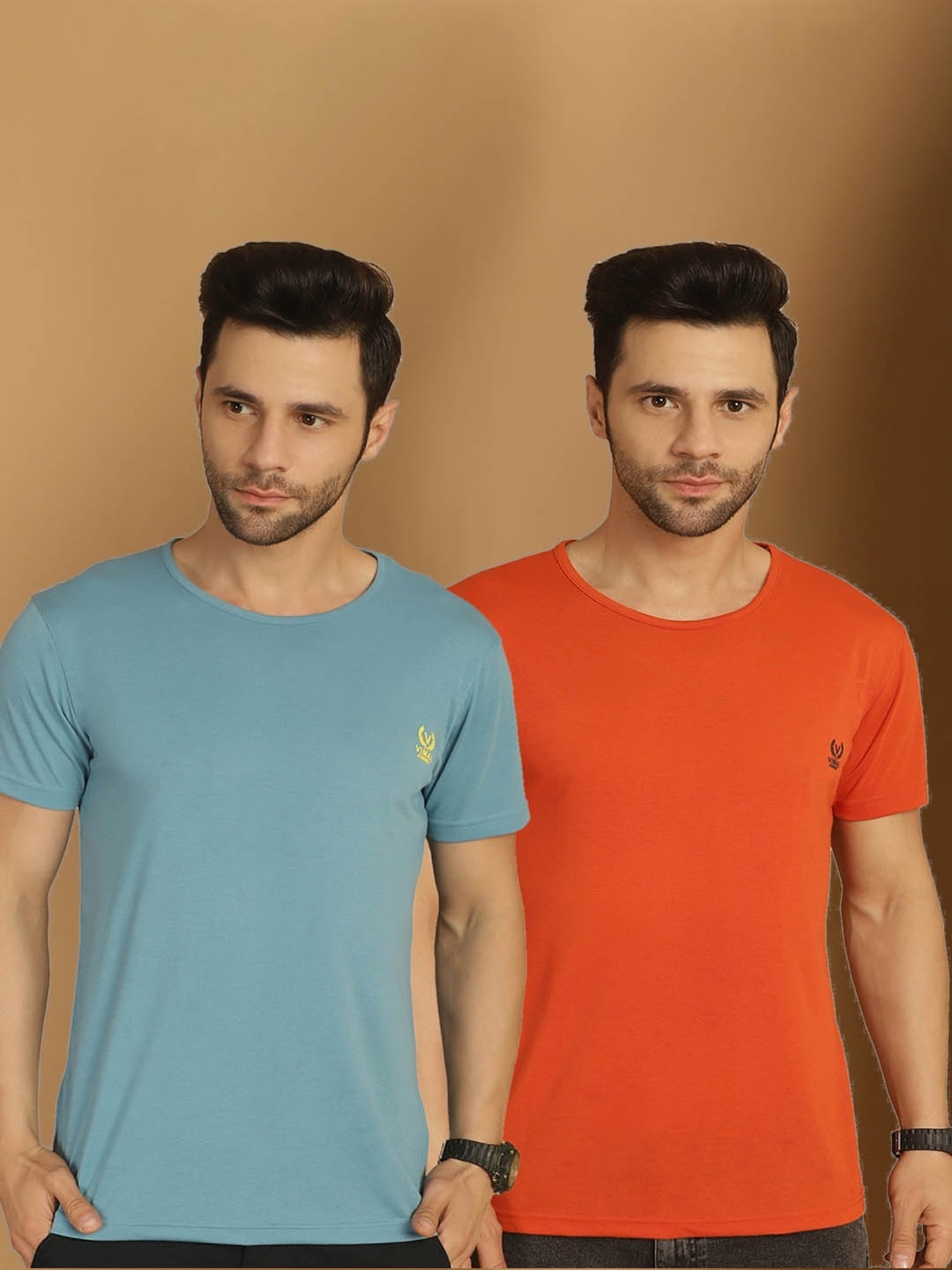 Vimal Jonney Blue & Orange Regular Fit T-Shirt