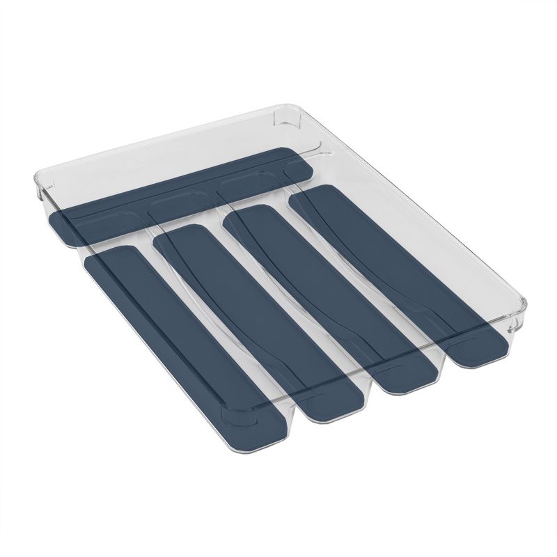 Michael Graves Design Medium 5 Compartment Rubber Lined Plastic Cutlery Tray, Indigo