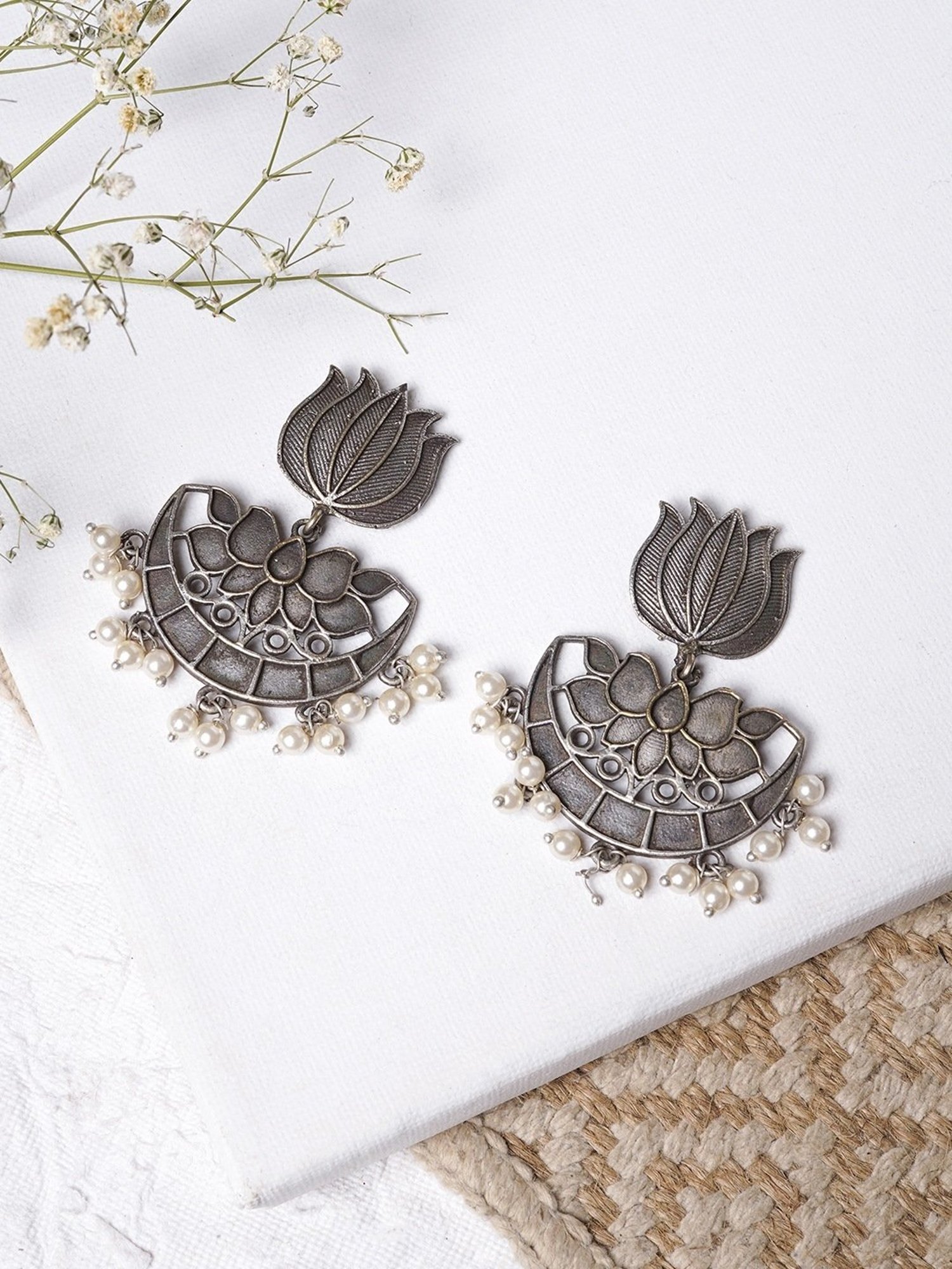 Teejh Ethnic Krupali Silver Oxidized Dangler Earrings