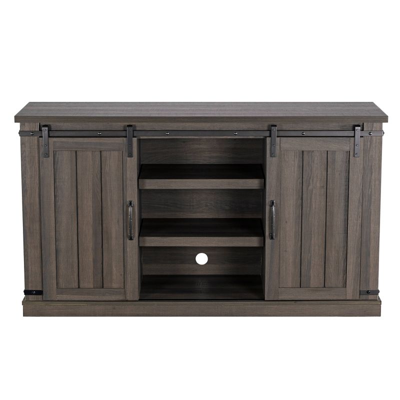 54" Sliding Doors TV Stand For TVs up to 60" Weathered Gray Oak - Home Essentials