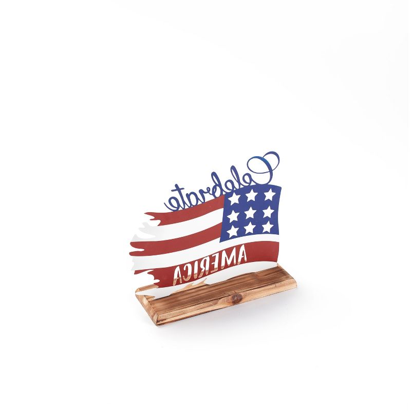 Lakeside Celebrate America Wooden Tabletop Sign - Indoor Summer Accent
