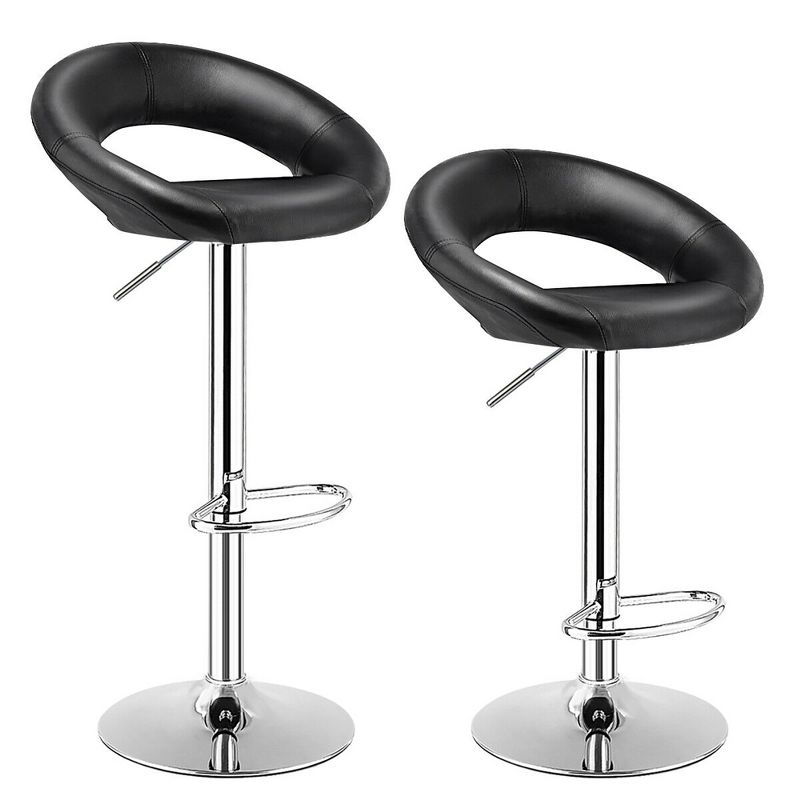 Costway Set of 2 Bar Stools Adjustable PU Leather Barstools Swivel Pub Chairs Black New Low Back