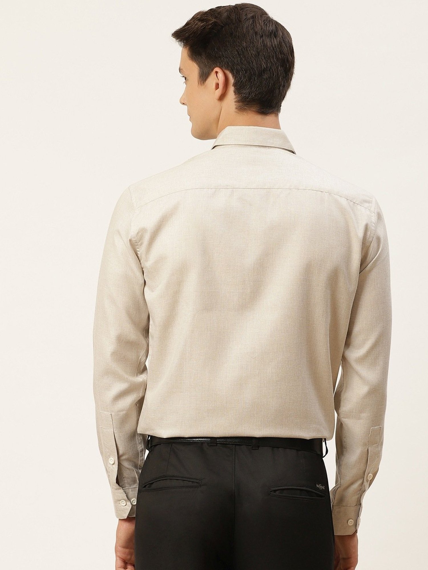 Sojanya Beige Cotton Linen Regular Fit Self Pattern Shirt