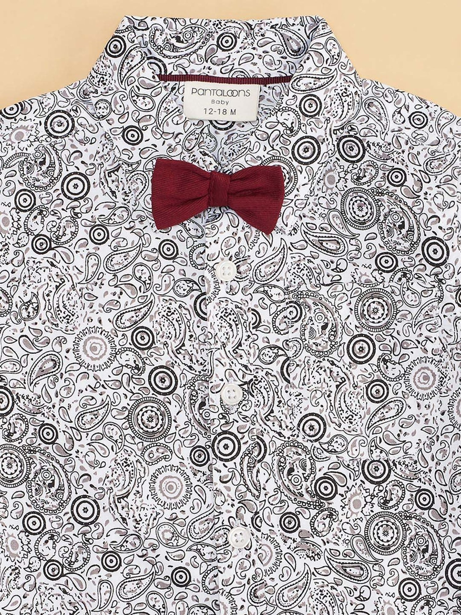 Pantaloons Baby White & Black Cotton Printed Full Sleeves Shirt