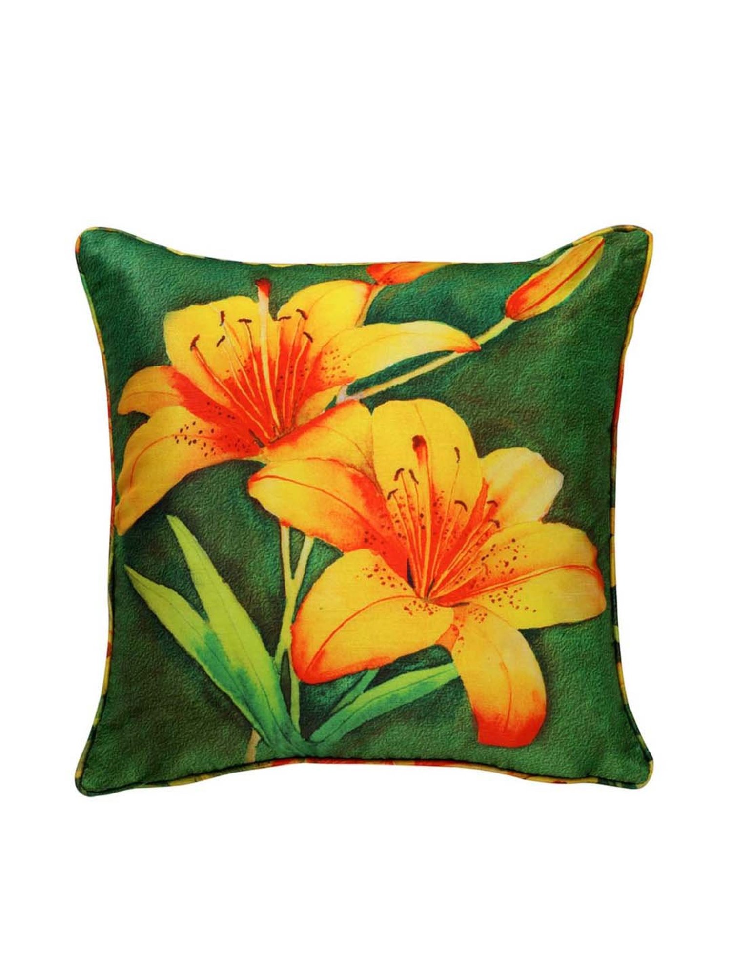 Swayam Green & Yellow Cotton 40 cm x 40 cm Cushion Covers - Set of 2
