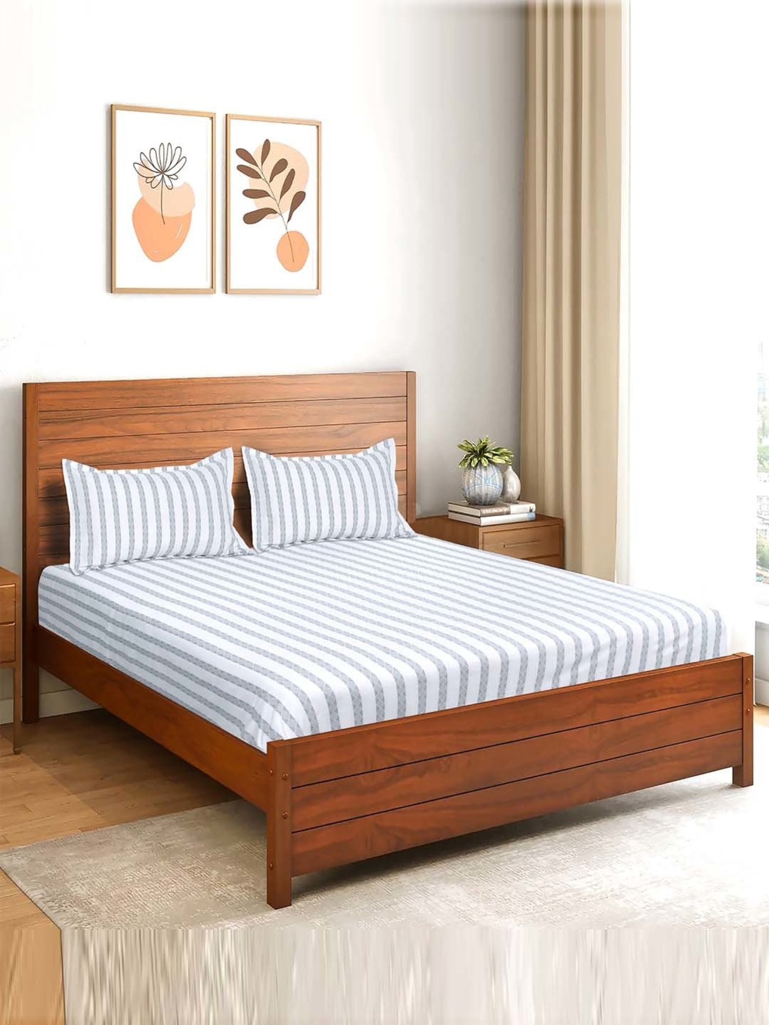 Saral Home Caci White 200 TC Microfiber Soft Queen Bedsheet with 2 Pillow Covers