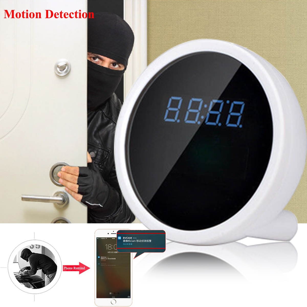HD 1080P Wireless WiFi Hidden Camera Alarm Clock Camera Motion Cam DVR Night Vision