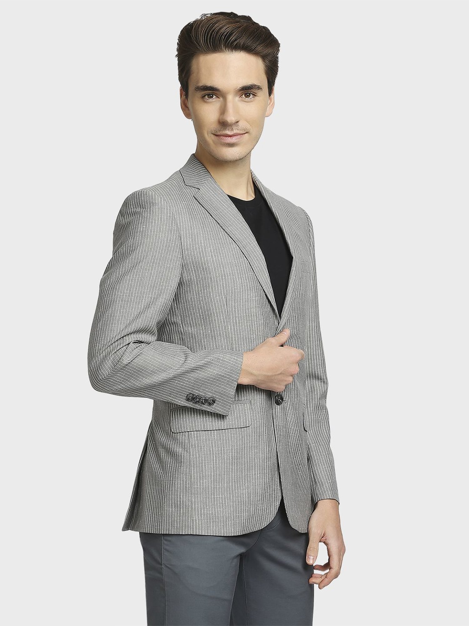 Colorplus Grey Regular Fit Striped Blazer