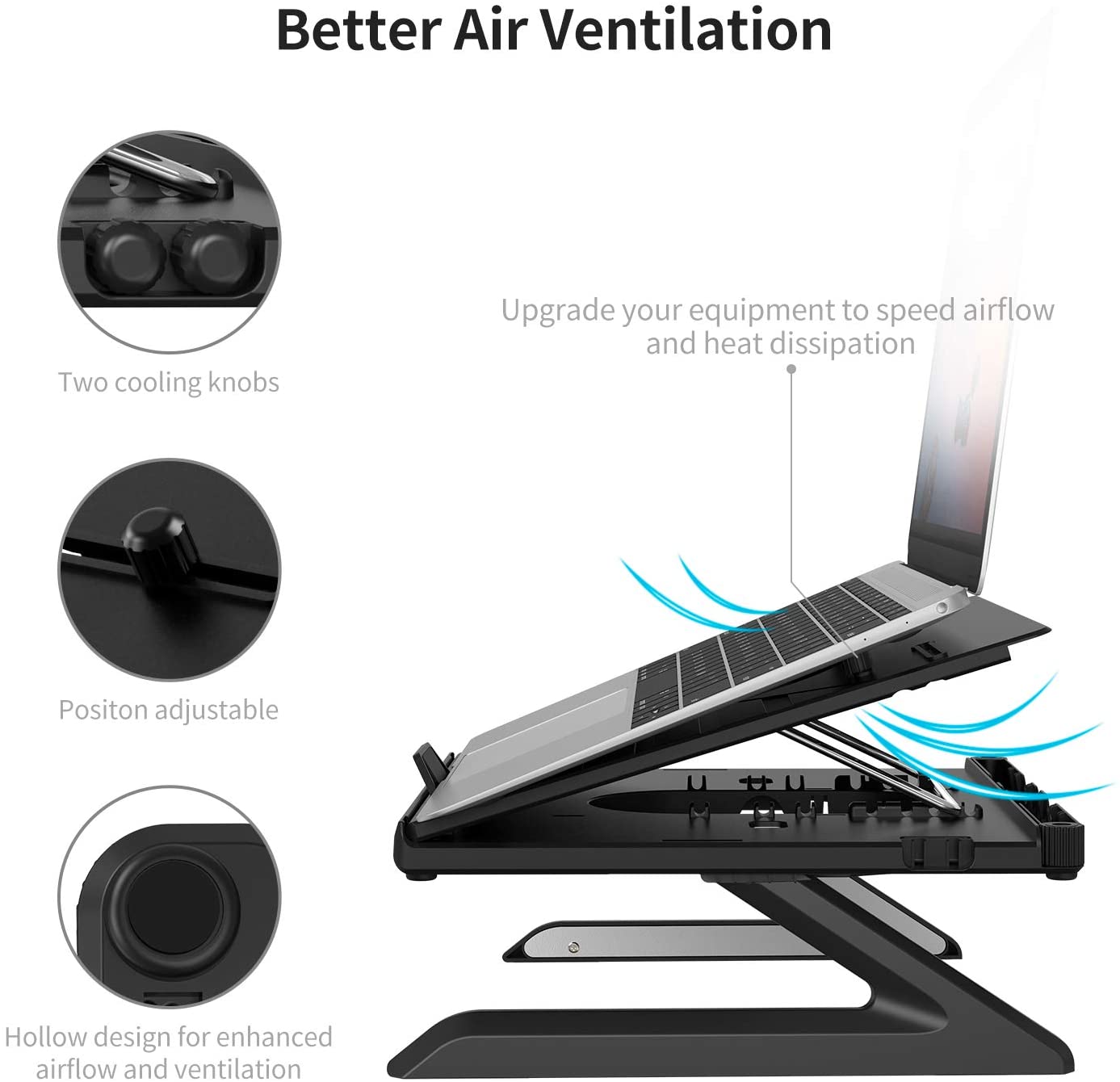 OImaster Laptop Stand Adjustable Computer Stand Patented, Multi-Angle Stand Portable Foldable Laptop Riser Phone Stand Notebook Holder Compatible for MacBook, Air, Pro, Surface 9-15.6&rdquo;Laptop Black