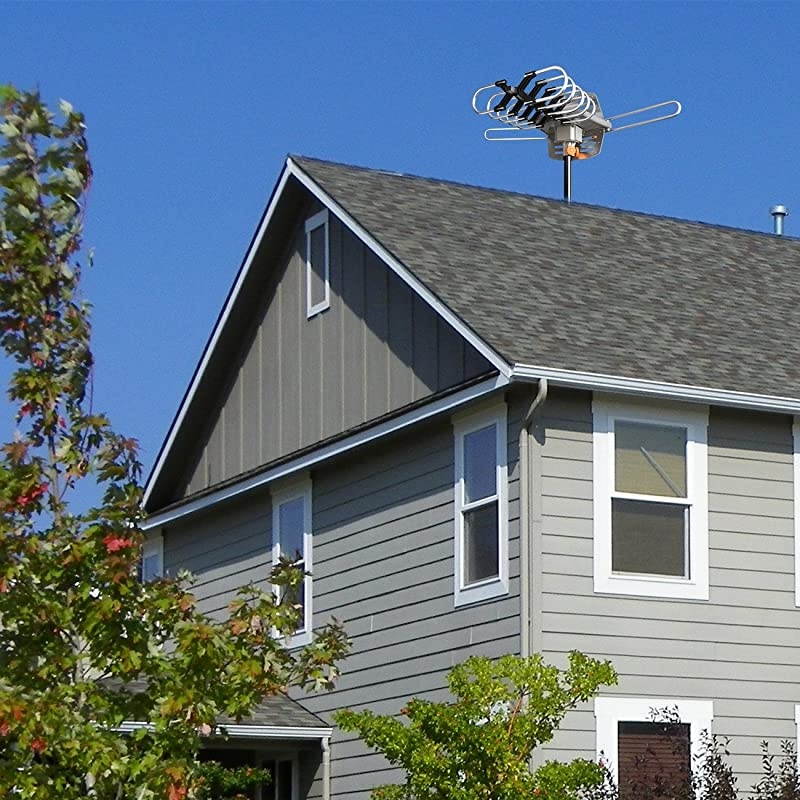 Version Outdoor Amplified Digital HDTV Antenna 150 Mile Motorized 360 Degree Rotation Amplified HD TV Antenna for 2 TVs Support UHFVHF 4K 1080P Channels Wireless