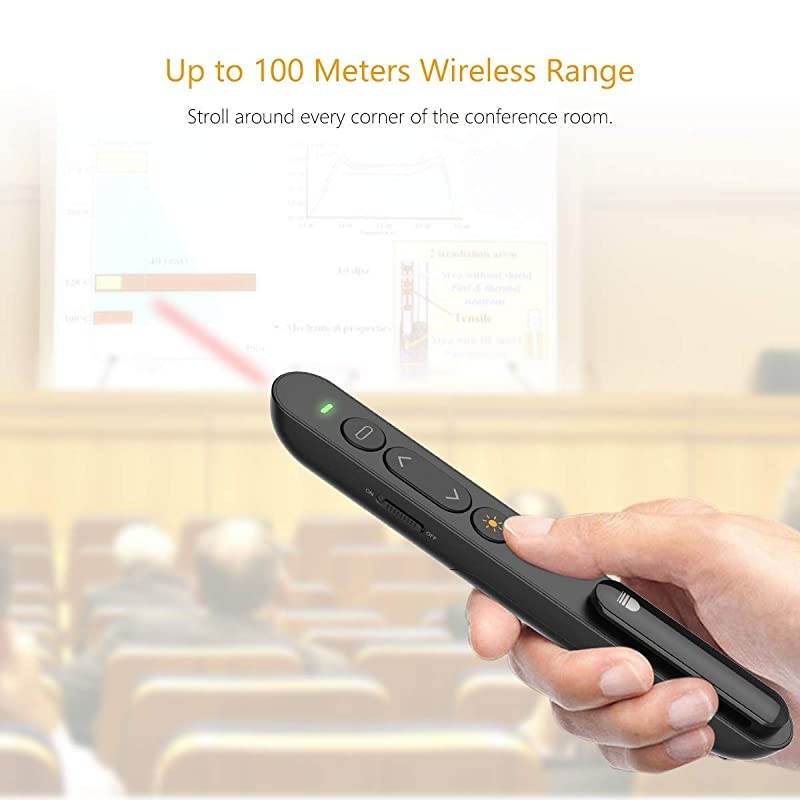 Wireless USB Presentation Clicker Red Laser Pointer 24GHz Wireless Presentation Remote for Google Slides Keynote PowerPoint Prezi Support Hyperlink and Volume Control