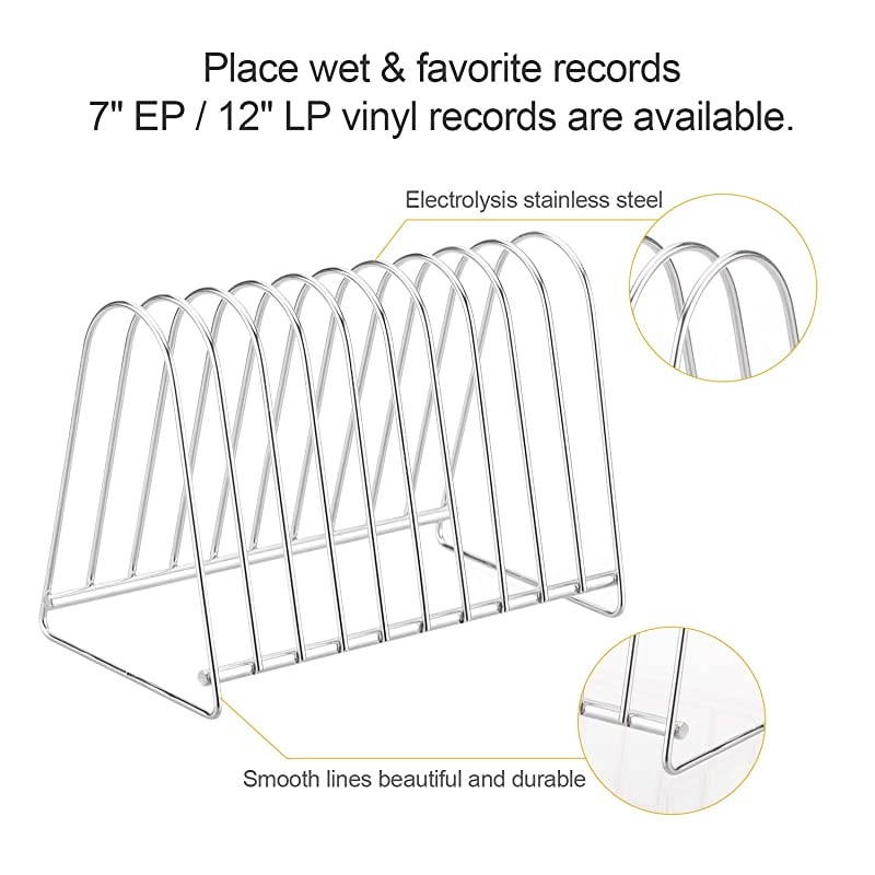 Vinyl Record Stand Storage Holder for 12" LP 7" EP Vinyl Records Drying Table Record Stand Stainless for 10 pcs Records
