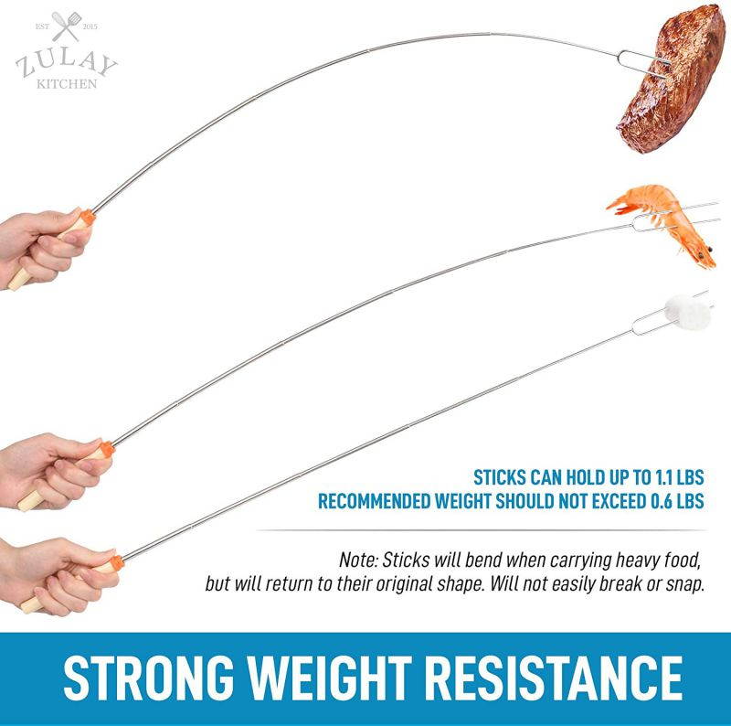 Zulay (8 Pack) Long 32 Inch Marshmallow Roasting Sticks Extendable Design - Stainless Steel Smores Skewers for Camping, Bonfire, Fireplace - Extendable & Retractible Telescoping Marshmallow Sticks