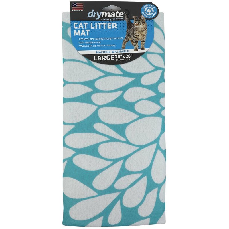 Drymate Cat Litter Trapping Mat - Floral Turquoise & White