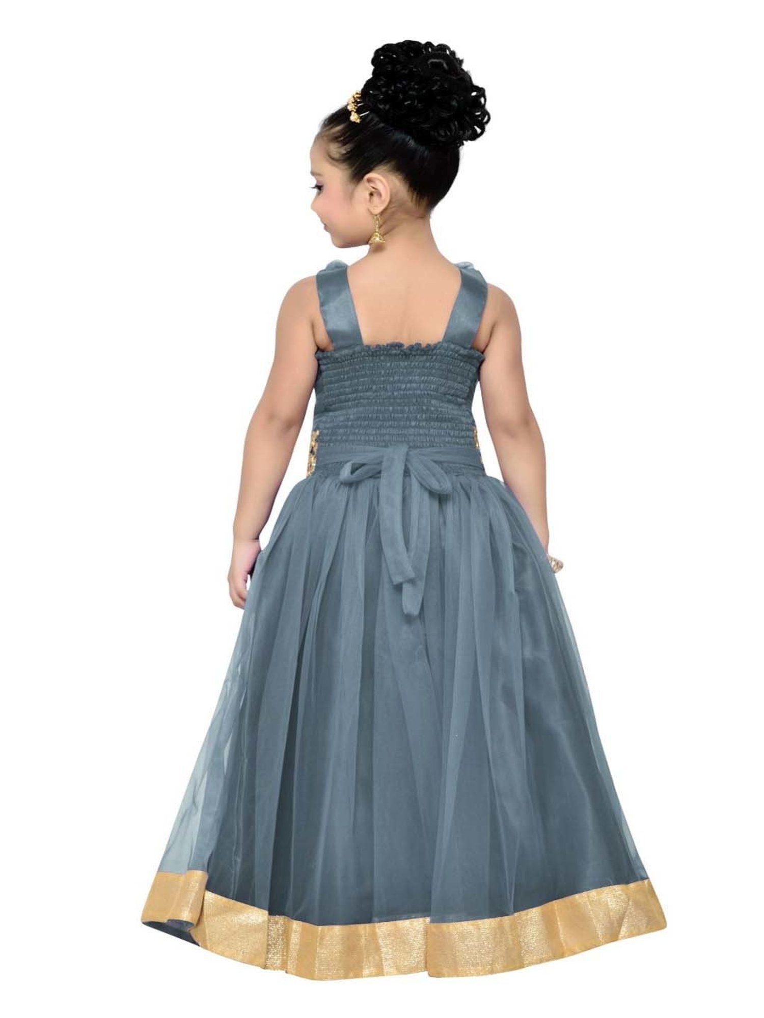 AJ Dezines Kids Grey Zari Work Gown