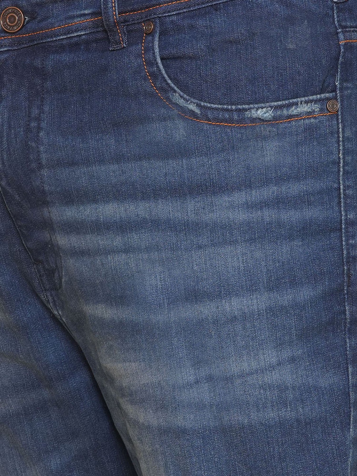 John Pride Blue Regular Fit Distressed Jeans