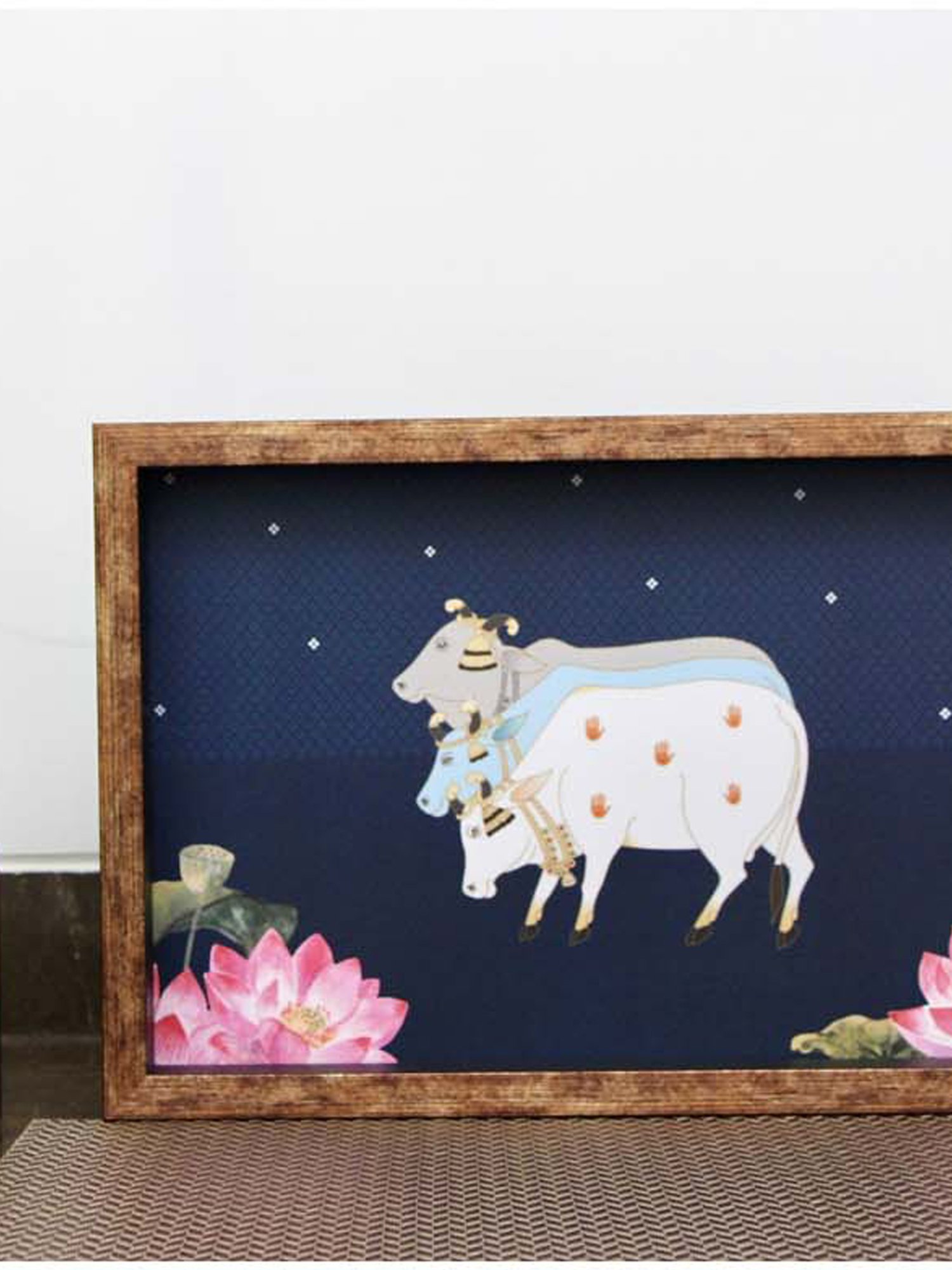 ICRAFT Neel Pichwai Series Blue & Brown MDF Tray - Set of 1