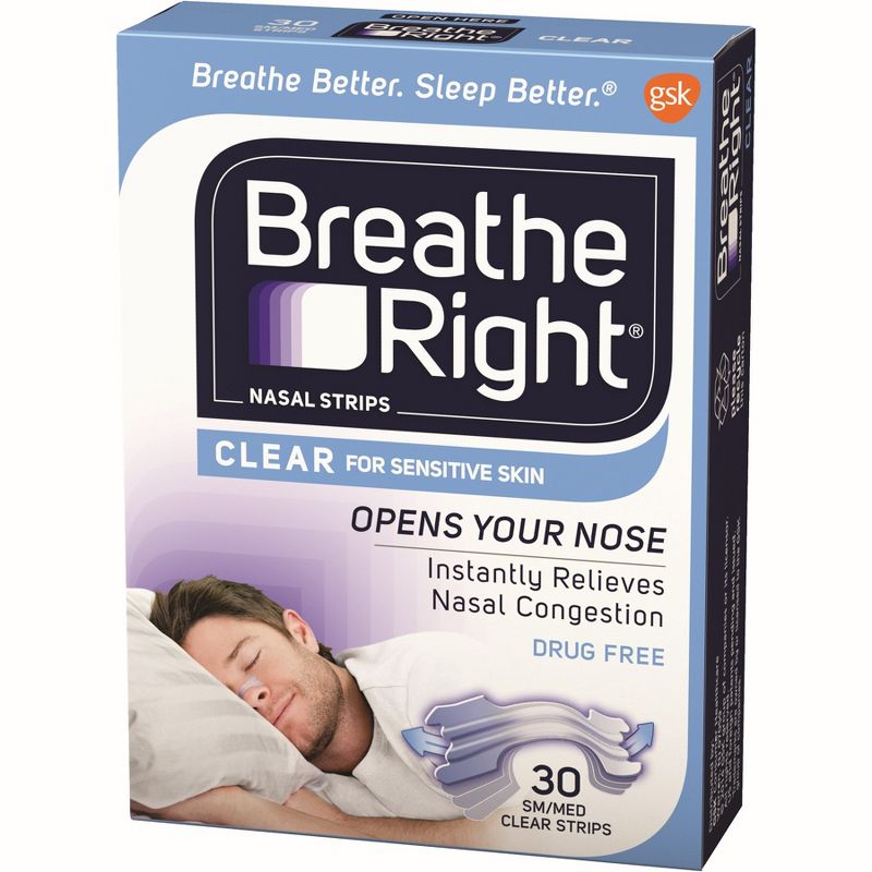 Breathe Right Clear Small/Medium Drug-Free Nasal Strips for Congestion Relief - 30ct