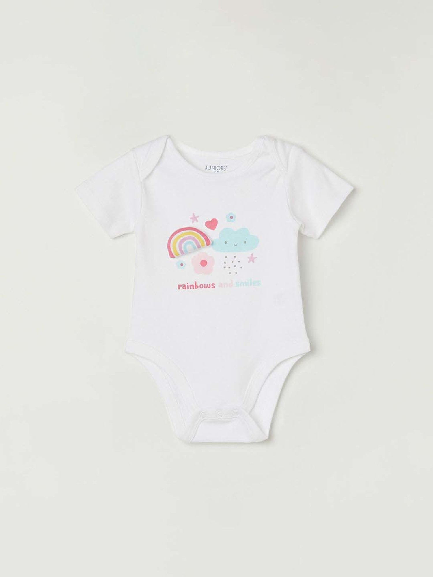 Juniors by Lifestyle White & Pink Cotton Printed Onesie Set