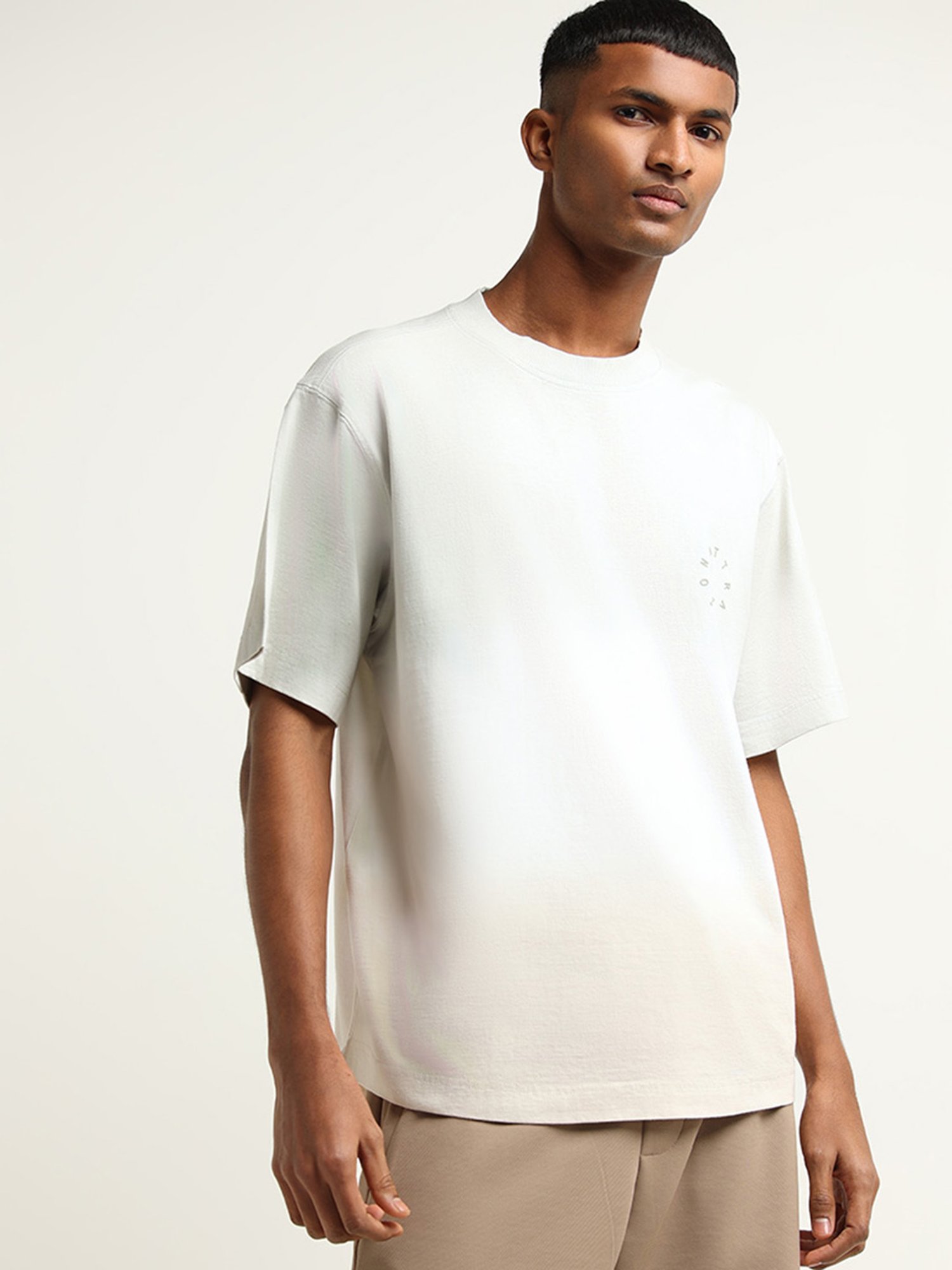 Studiofit by Westside Grey Ombre Printed Relaxed Fit T-Shirt