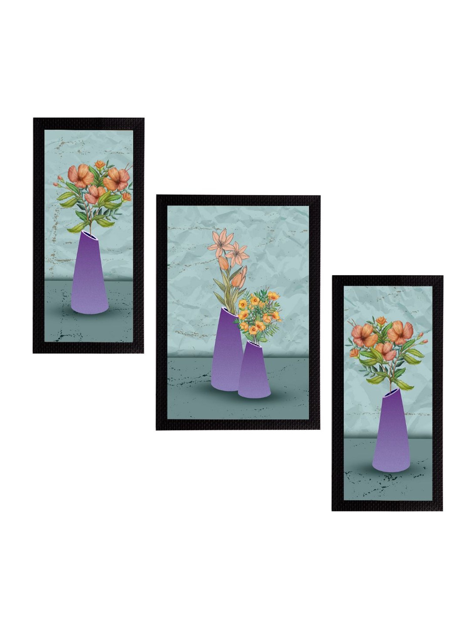 eCraftIndia Set of 3 Botanical and Floral Satin Matt Textured UV Art Painting