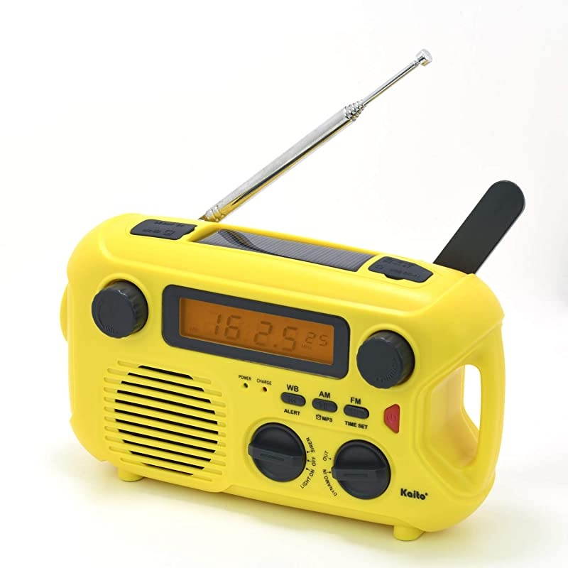 Emergency Radio KA580 Digital Solar Dynamo Crank Wind Up AMFM amp NOAA Weather Radio Receiver with Realtime Alert MP3 Player amp Phone Charger Yellow