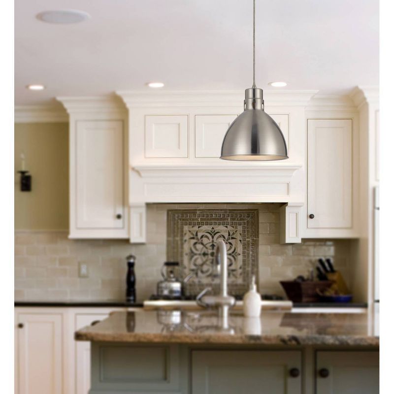 10" x 10.75" Metal Webster Pendant Brushed Steel - Cal Lighting