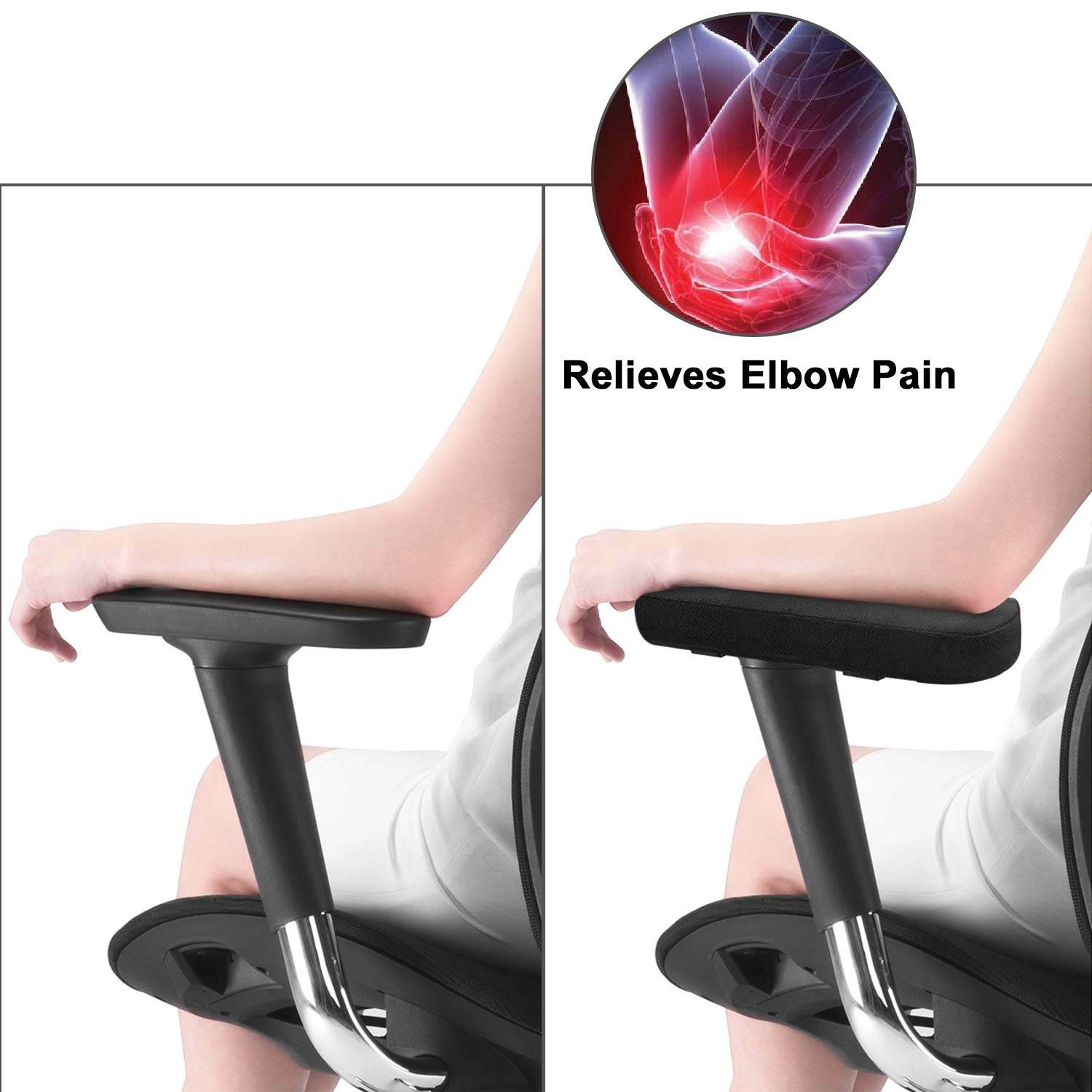 MOSISO Chair Armrest Pads (2 Pack), Memory Foam Home/Office Chair Arm Cover Comfy Computer Gaming Chair Cushion Removable Washable Elbow Support Forearm Pressure Relief, Black