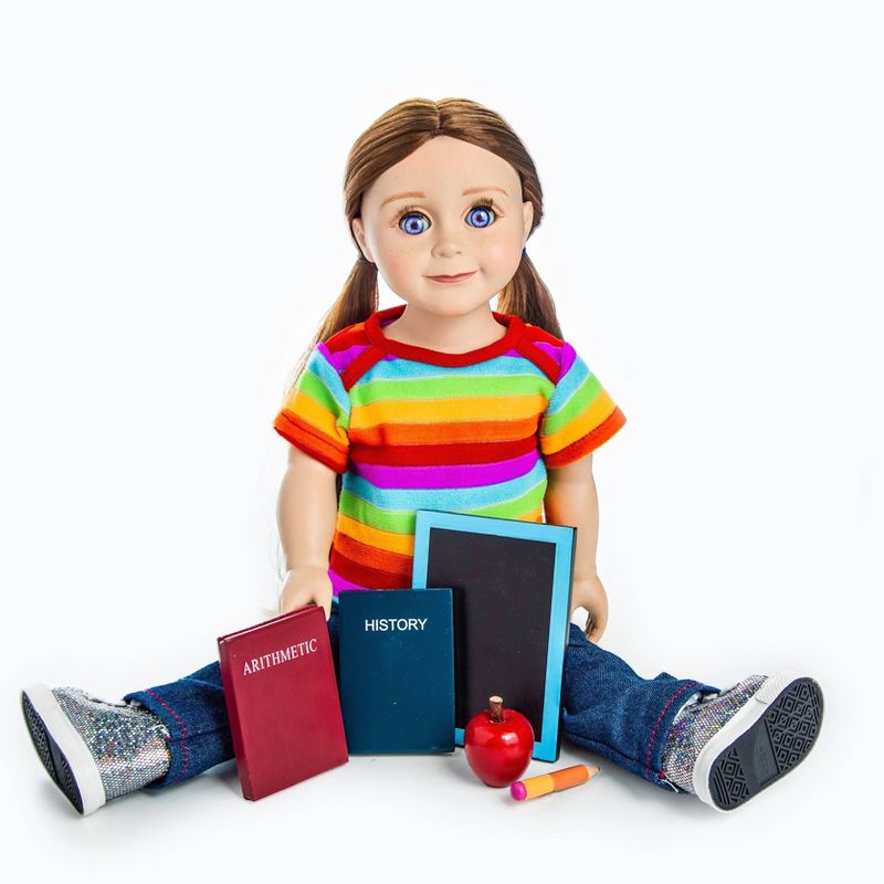 The Queen's Treasures 18 Inch Doll Accessory 6 Piece Set, 3 School Books, Apple, Pencil, Chalk Board