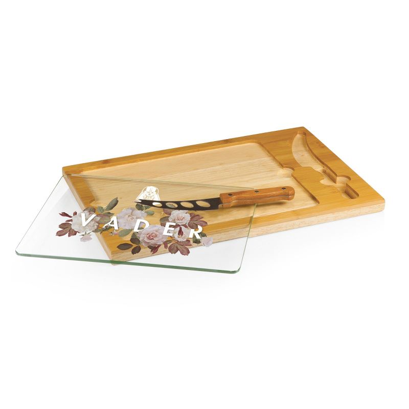 Star Wars Darth Vader Icon Glass Top Wood Serving Tray with Knife Set by Picnic Time