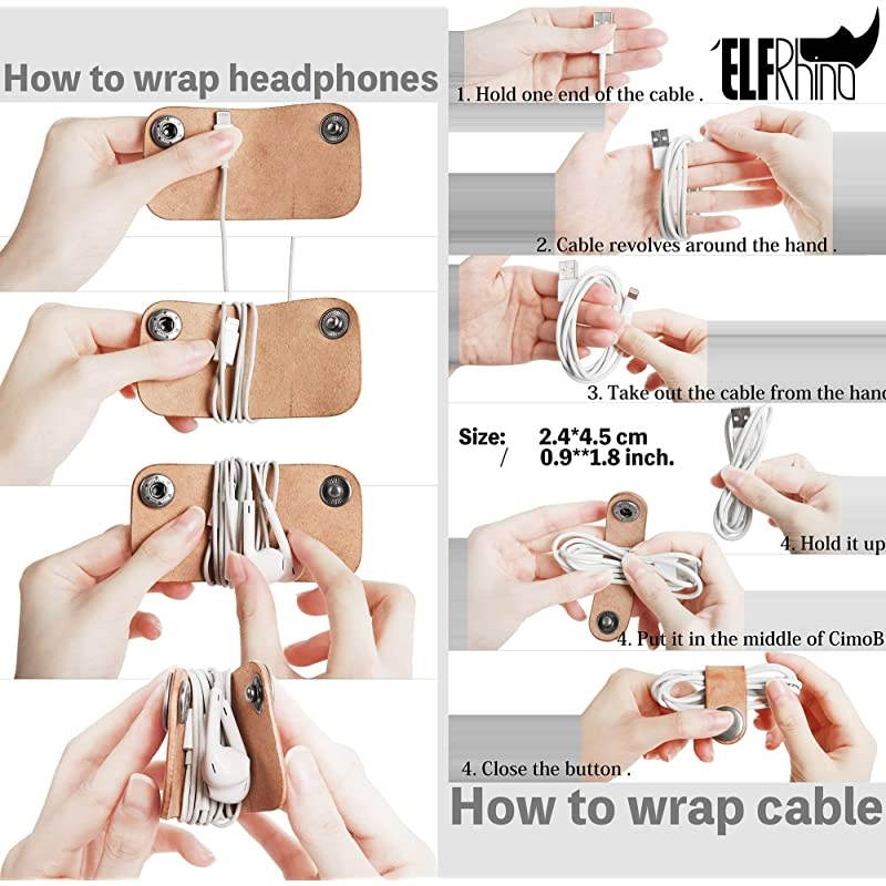 Genuine Leather Headphone Earphone Organizer Cord Organizer Wrap Winder Cord Manager Cable WinderSet of 2 Green