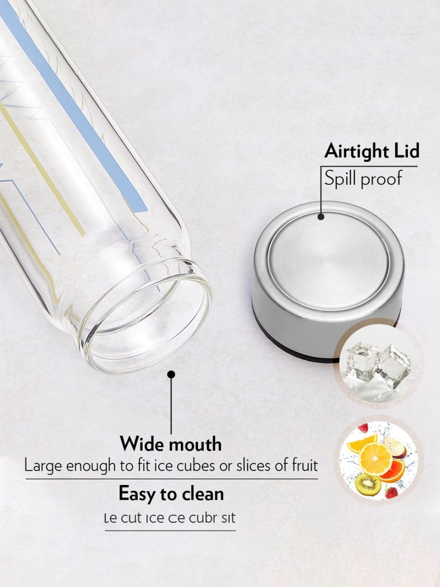 Borosil Water Bottle with Fridge Safe & Leakproof (Transparent, 550 ml)