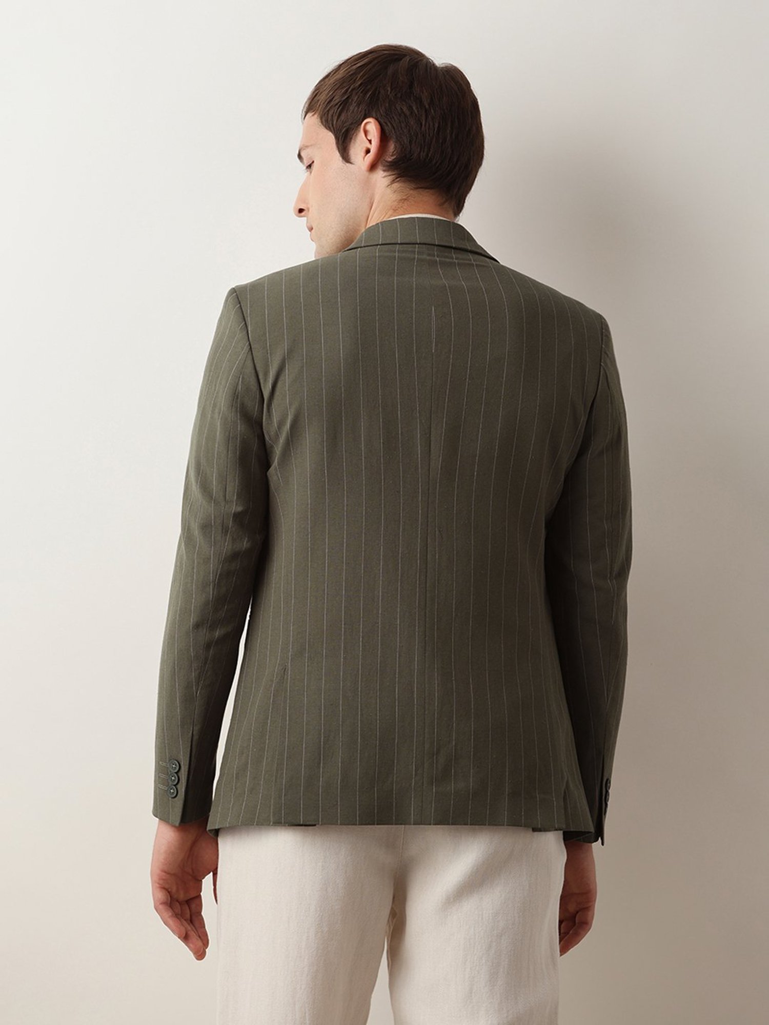 SELECTED HOMME Green Slim Fit Striped Blazer
