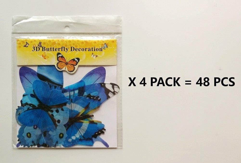 48 PCS Removable 3D Butterfly Wall Stickers Decals DIY Wall Art Decor Home Wall Decoration Sticker Mural for Kids Girls Children Bedroom Living Room Background Nursery (Blue)
