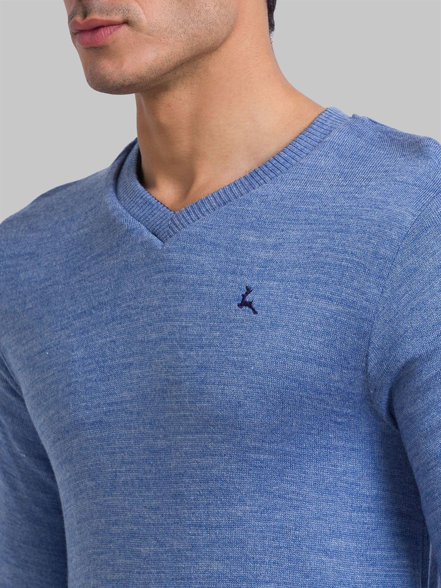 Parx Blue Regular Fit Heathered Sweater