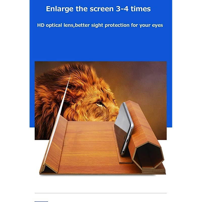 Screen Magnifier 12 inch Foldable Smart Phone Screen Amplifier Projector Movie Video Enlarger Wooden Phone Holder Stand with 3D Screen Magnifying Amplifying Glass for All Smart Phone Model
