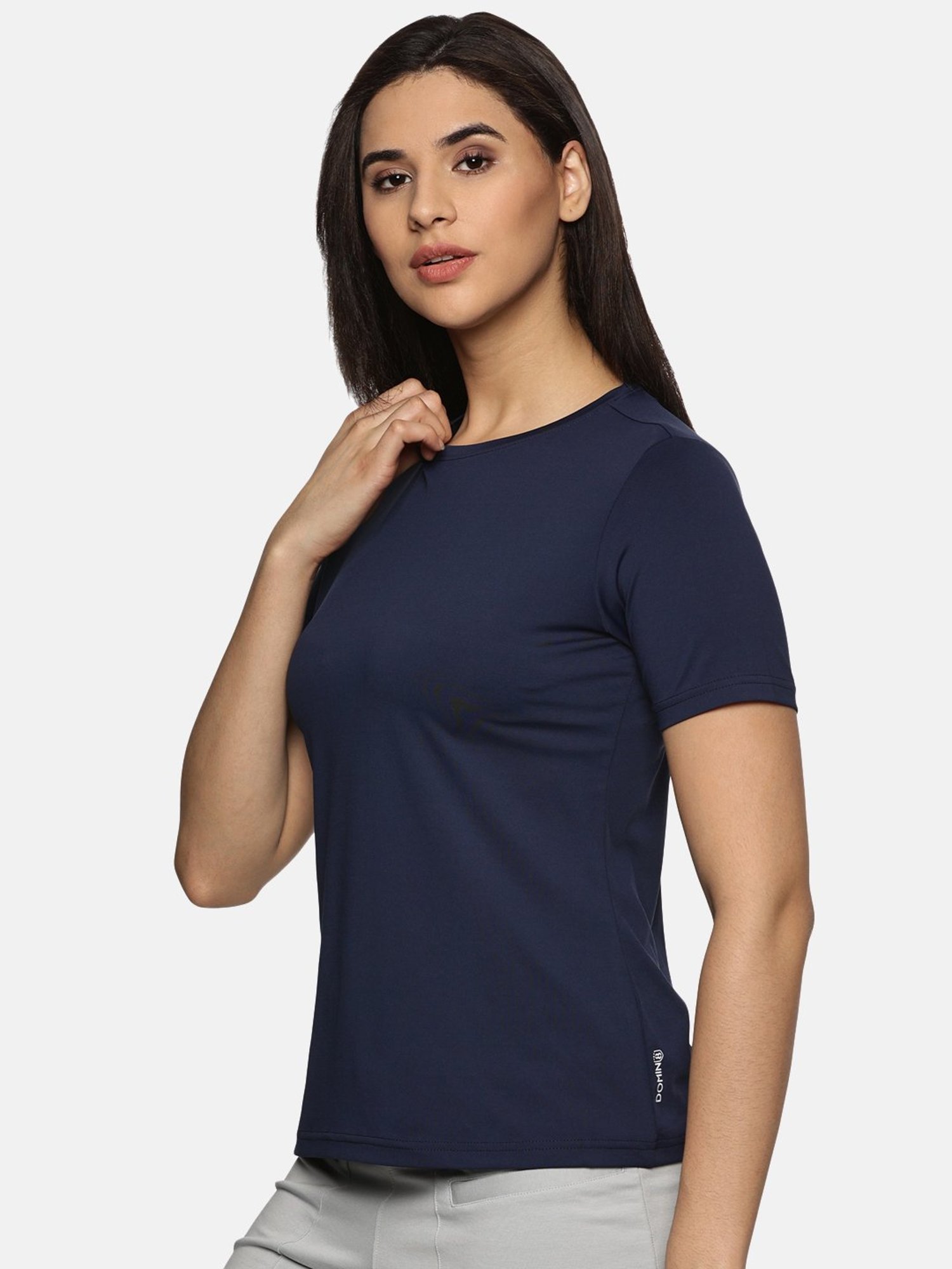 Domin8 Women Breathable Quick Dry Regular Fit Sports T-Shirt (Navy Blue)