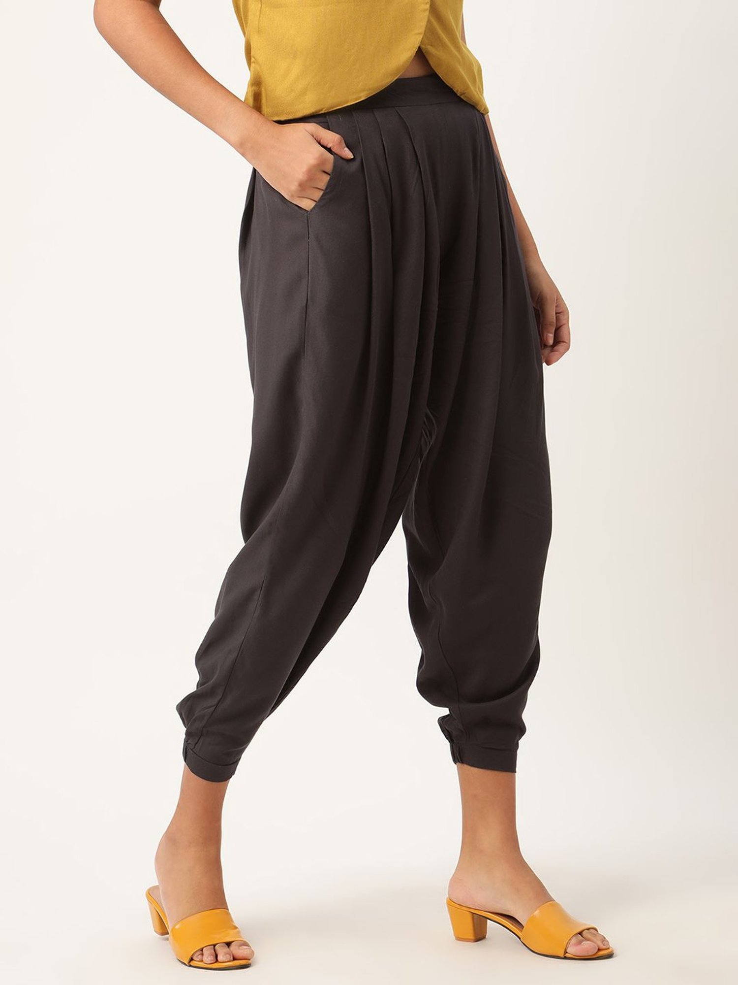 Rooted Black Regular Fit Pleated Harem Pants