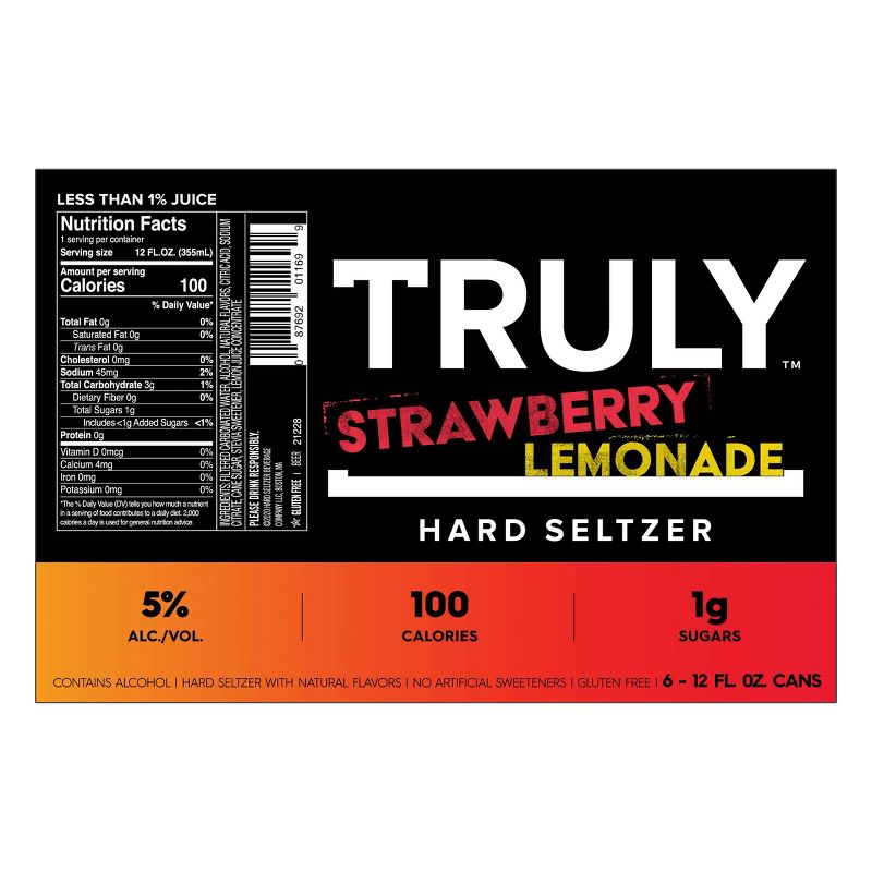 Truly Strawberry Lemonade Hard Seltzer - 6pk/12 fl oz Slim Cans