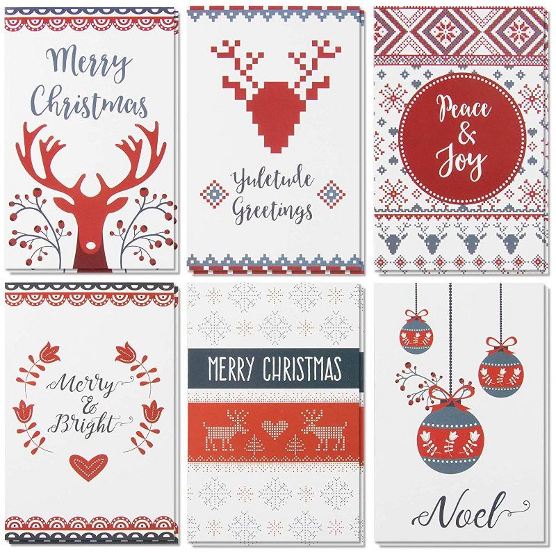 Sustainable Greetings 48-Pack Festive Christmas Cards, Blank Greeting Cards with Envelopes, 6 Designs (4 x 6 In)
