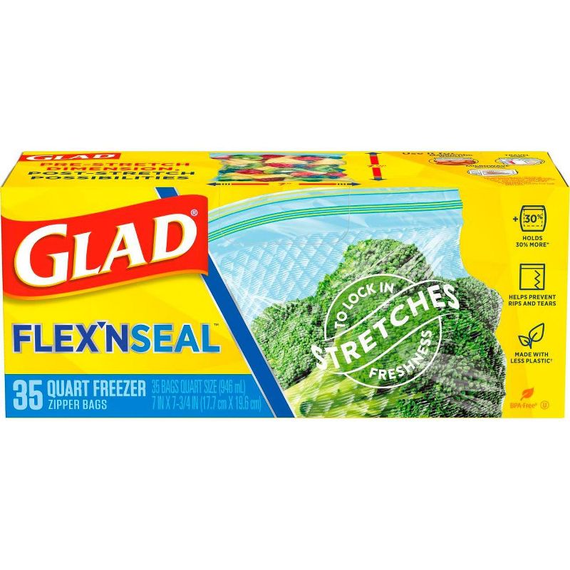 Glad Flex'N Seal + Freezer Storage Plastic Bags - 1 Quart 35ct