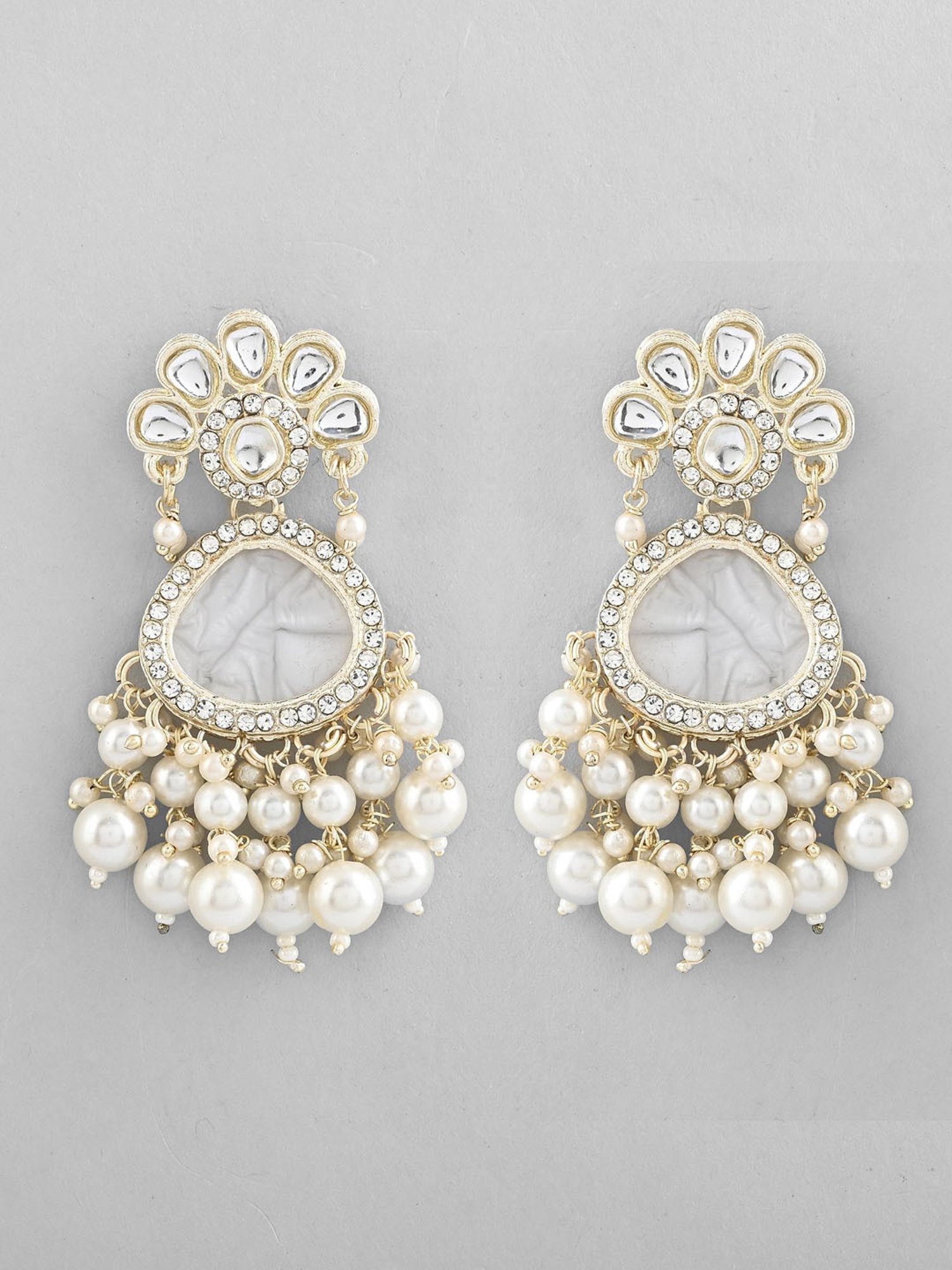 VOJ Gold-Toned Kundan Studded Contemporary Oxidised Drop Earrings for Women