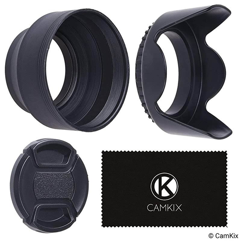 Set of 2 Camera Lens Hoods and 1 Lens Cap Rubber Collapsible + Tulip Flower Sun ShadeShield Reduces Lens Flare and Glare Blocks Excess Sunlight for Enhanced Photography and Video Foo
