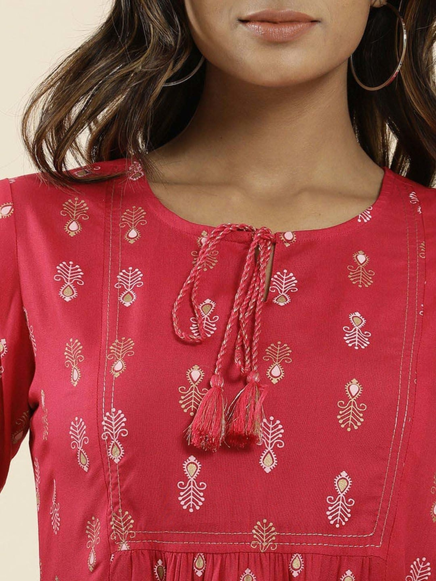 Jaipur Kurti Fuchsia Printed Top