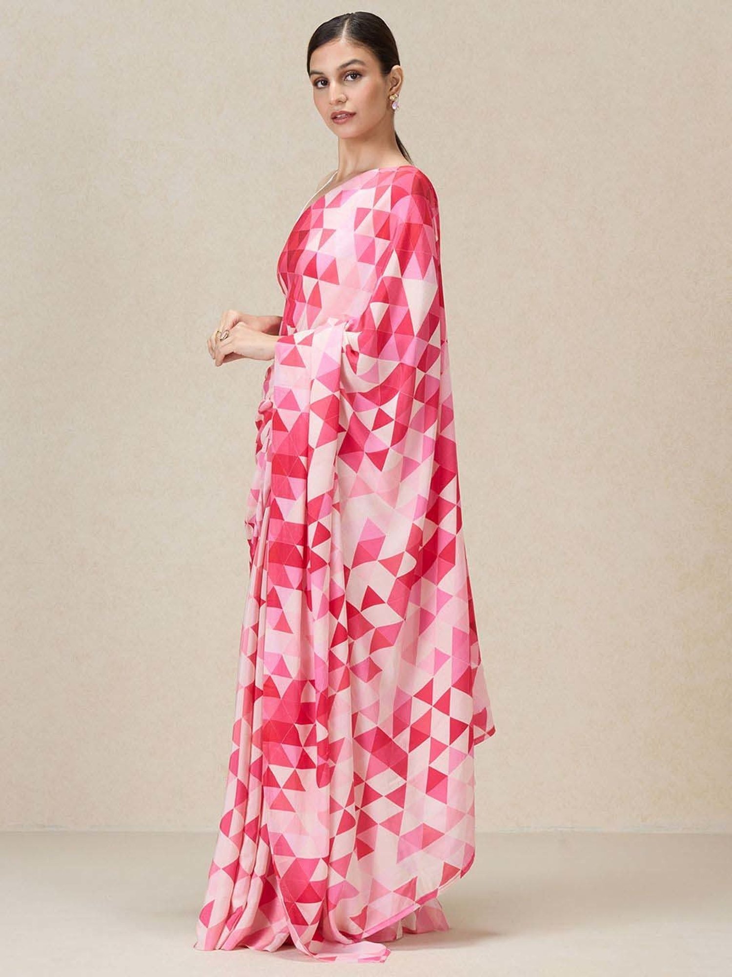 Unnati Silks Red Silk Printed Saree With Unstitched Blouse