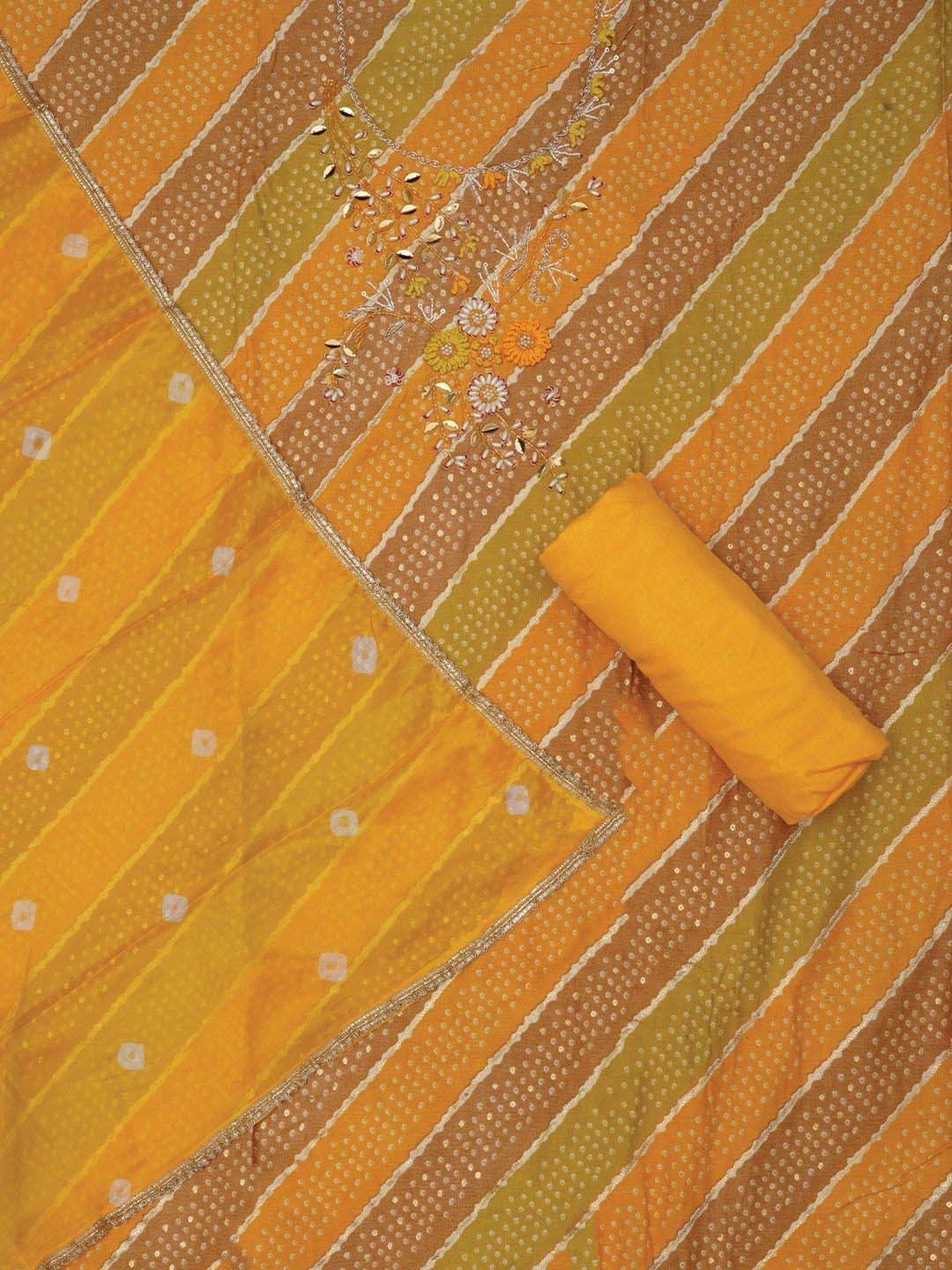 Jaipur Kurti Mustard Embellished Unstitched Dress Material