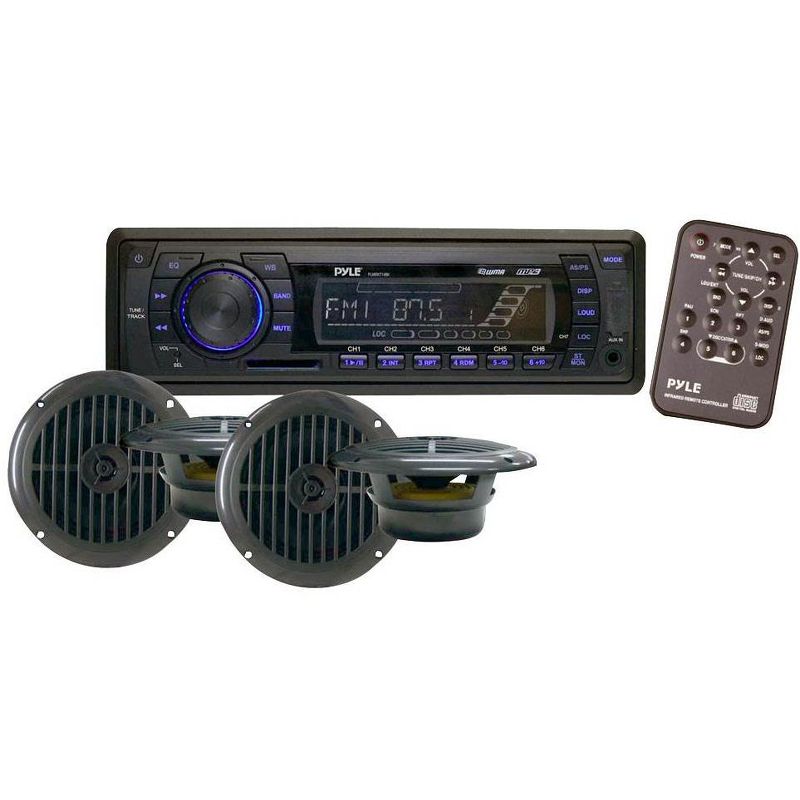 Pyle PLMRKT14BK Marine Receiver In Dash Stereo System with 2 Pairs of 6.5 Inch Waterproof Speakers and Full Function Remote Control, Black