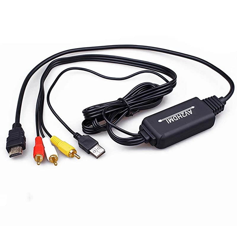 RCA to HDMI Converter Cable,  AV to HDMI Adapter Cable Cord, 3RCA CVBS Composite Audio Video in to 1080P HDMI Out Supporting PAL NTSC for Wii VHS VCR Camera DVD (RCA to HDMI - Kit-Black)