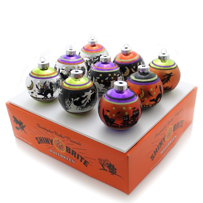 Shiny Brite 2.5" Signature Flocked Balls Halloween Shiny Brite Ornament  -  Tree Ornaments